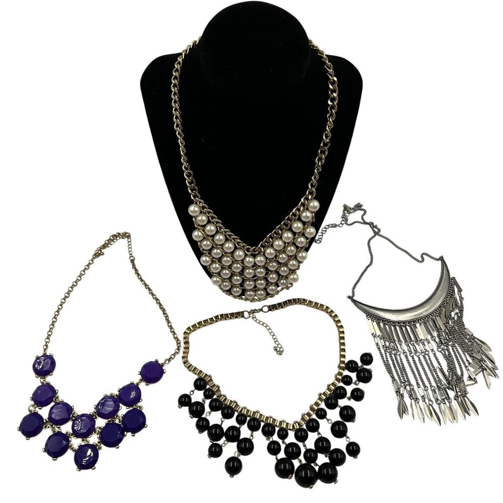 Vintage Fashion Jewelry Fringe Statement Necklaces Multi Strand 4 Pieces